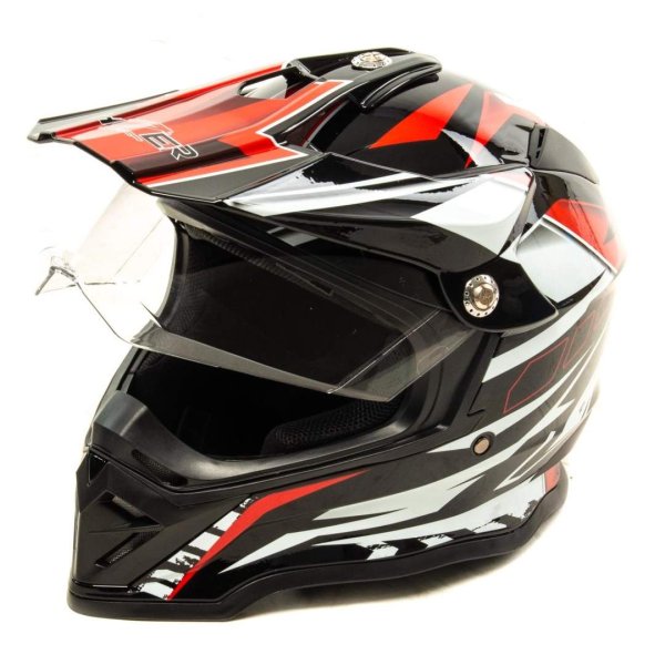 Шлем мото мотард HIZER B6197-1 #2 (L)  black/red/white
